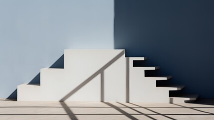 3D rendering of a stepped platform with a shadow on the wall