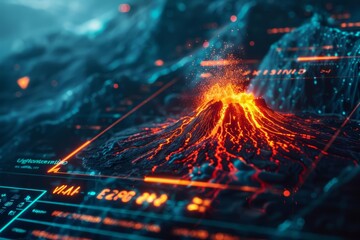 A close up cyber concept features scientists using AI to predict volcanic eruptions