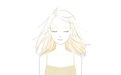 風を浴びている女性の正面