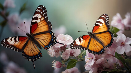 Two Swallowtail Butterflies on a Pink Flower