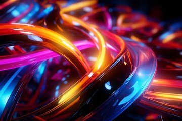 Abstract swirling ribbons in vibrant neon colors, creating a dynamic and visually captivating composition

Concept: abstract, neon, dynamic, color, design