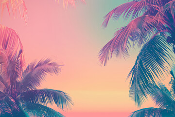Tropical Sunset with Palm Tree Silhouettes and Vibrant Sky