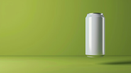 Blank soda can floating against vibrant green background - obrazy, fototapety, plakaty