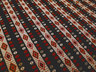 background of tribal print seamless pattern wrapping paper closeup, triangle kite shape red black...