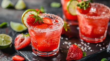 Strawberry margaritas and ingredients