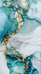 Serene Blue and White Marble Texture with Gold Veins