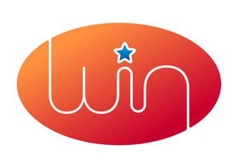 The word win with a star inside an ellipse. win logo win concept