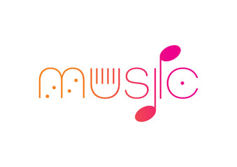 Music word and musical note on white background. music logo