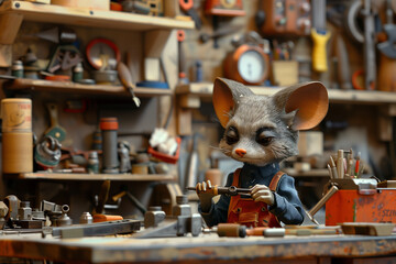 Craftsman mouse in the workshop