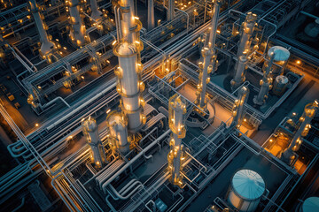 Refinery plant petrochemical from factory zone oil storage tank AI Generative