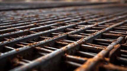 Macro photography of a rusty metal grid.