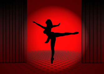 Fototapeta na wymiar Escenario, bailarina, foco, rojo, ilustración