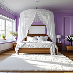 Picture frame mockup in bedroom