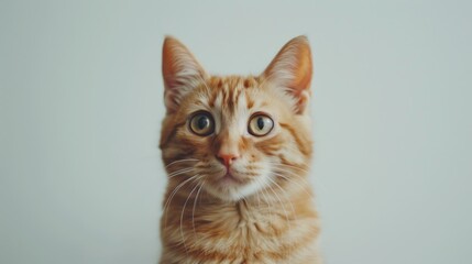 Obraz premium An adorable orange tabby cat looking curiously at the camera, set against a soft grey background