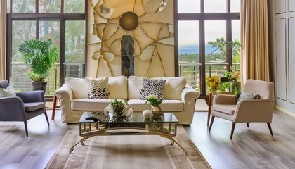 Art deco interior design of modern living room, home.