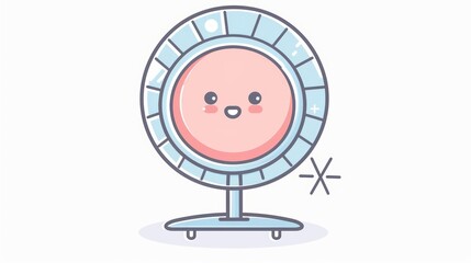 This design illustrates a cute kawaii fan, small and portable with a happy face, offering a cool breeze on warm days, Sharpen isolated on white background