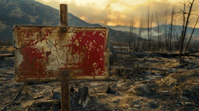 A poignant reminder of the importance of fire safety in a devastated landscape, underlining vital prevention messages.