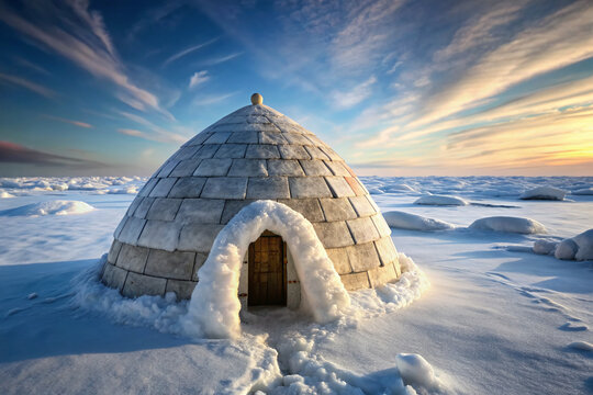 An Eskimo House On The Ice Sheet, Illustration Clipart, 1500s, Isolated In The North Pole