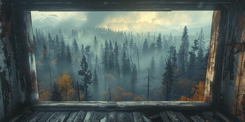 Capturing the haunting aftermath, the panoramic view from inside a fire lookout tower reveals a smoking and fire-scarred forest below.