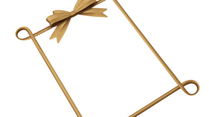 Gold Gift ribbon frame and bow, 3d isolated on transparent background with copy space. luxury illustration concept for greeting, invitation and event etc.