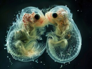 In some animals, embryos undergo a process of metamorphosis, where they undergo dramatic changes in form and function, clean sharp focus