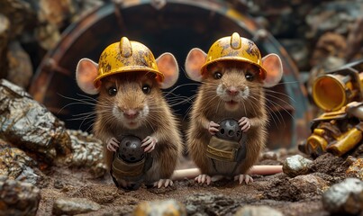 Illustration of mouse workers in hard hats at the facility.