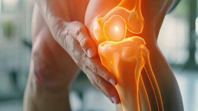 A translucent knee bone Fracture or inflammation of human knee joint with translucent showing knee bone structure. MRI and CT bone scan in hospital radiology unit.