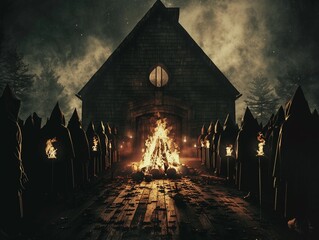 Irelands ancient tradition of Samhain includes bonfires and costumes to ward off evil spirits on All Hallows Eve, 3DCG ,