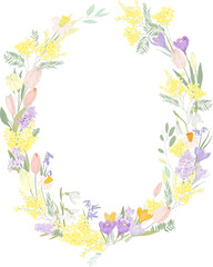 Cartoon Wreath of Spring Flowers. Vector Illustration