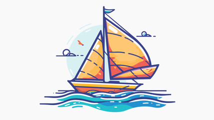 Minimalistic Hand-drawn Icon with a Boat with Sails.