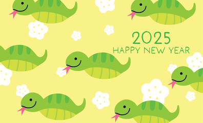 Cute snakes pattern lunar new year 2025 card. Cute tsuchinoko snakes for new year of the snake 2025.