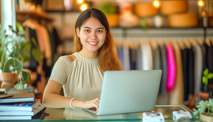 Person with laptop working on a project. Person working at a table with laptop, notebook, tablet.