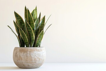 Snake Plant in Flowerpot Isolated, Snake House Plant in Flowerpot, Copy Space