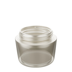 Transparent grey cream facial jar with lid no, rendered in 3D.  with a work path. Ideal for advertising signage, product design, sales, and product coding.