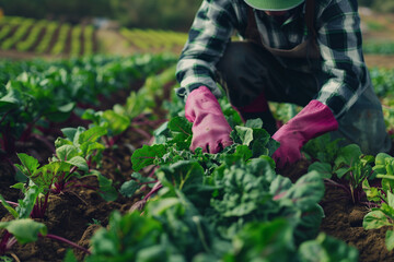Fototapeta premium The farmer is working in the garden