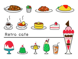 かわいいレトロカフェのイラストセット