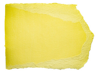 Isolated cut out torn piece of blank yellow paper note cardboard with texture and copy space for...