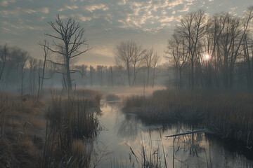Fototapeta premium A foggy morning in the swamp