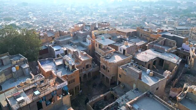 Bundi city, Taragarh Fort from drone, India from the air