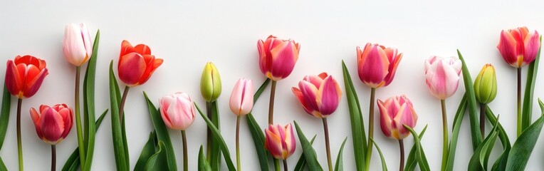 Colorful Tulip Border with Ample Copy Space for Spring and Garden Themes