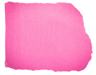 Isolated cut out torn single piece of blank pink paper note cardboard with texture and copy space...