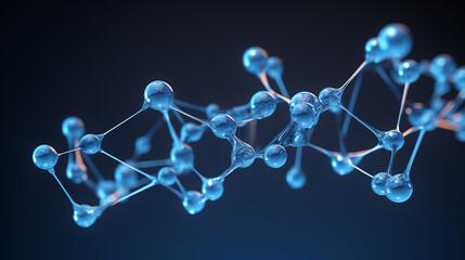3D model of a blue molecule structure on a dark background, intricate bonds and atoms highlighted