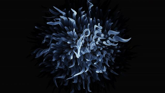 Vibrant blue and white swirls of smoke or vapor create an intricate and dynamic cloud-like formation against a black background