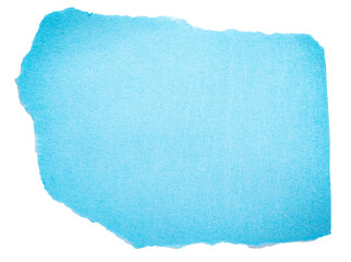 Isolated cut out torn piece of blank blue paper note cardboard with texture and copy space for text on white or transparent background