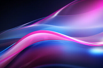 Abstract digital wallpaper with swirling pink and blue neon lines and shimmering bokeh lights, futuristic data transfer concept