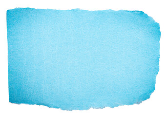 Isolated cut out torn piece of blank blue paper note cardboard with texture and copy space for text on white or transparent background