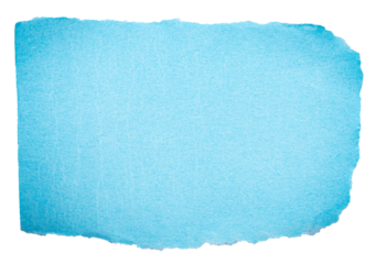Isolated cut out torn piece of blank blue paper note cardboard with texture and copy space for text on white or transparent background