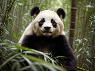 Obraz premium Panda sitting in the bamboo forest