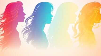 Multicultural Women Empowerment: Diverse Group of Female Colleagues - Silhouette Profiles Illustrating Racial Equality and Unity in Global Community Concept