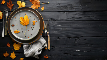 Composition with table setting and autumn decor 